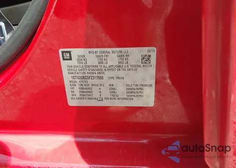 2015 GMC Sierra 1500 Sle из США, поврежденный, VIN 1GTV2UEC5FZ317660